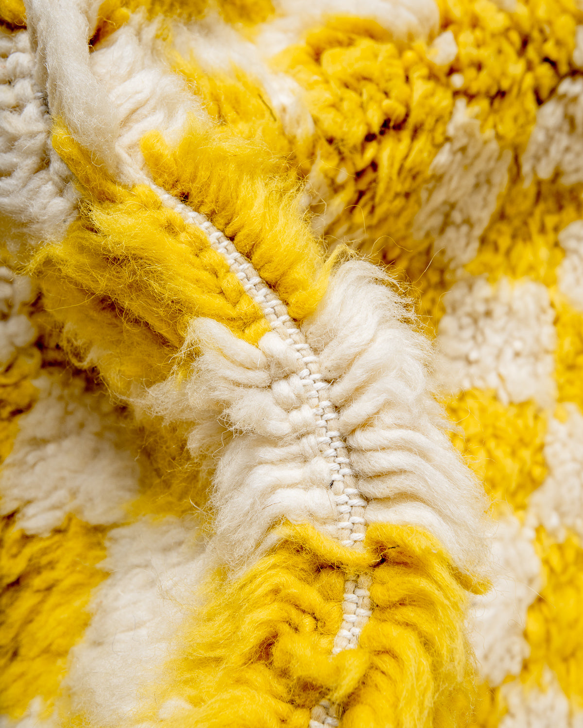 Modern, designer, handcrafted Berber rug from Morocco. Beniourain carpet with beautiful colours and patterns and fluffy wool texture.